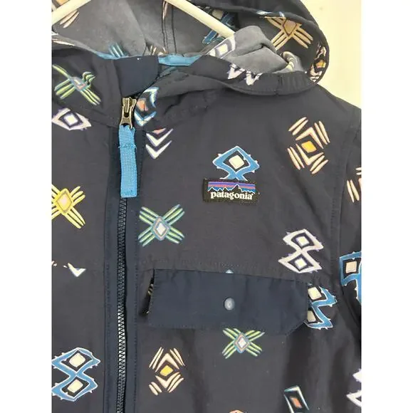 Patagonia Youth Baggies Jacket, Navy Blue Printed Full Zip Size Medium